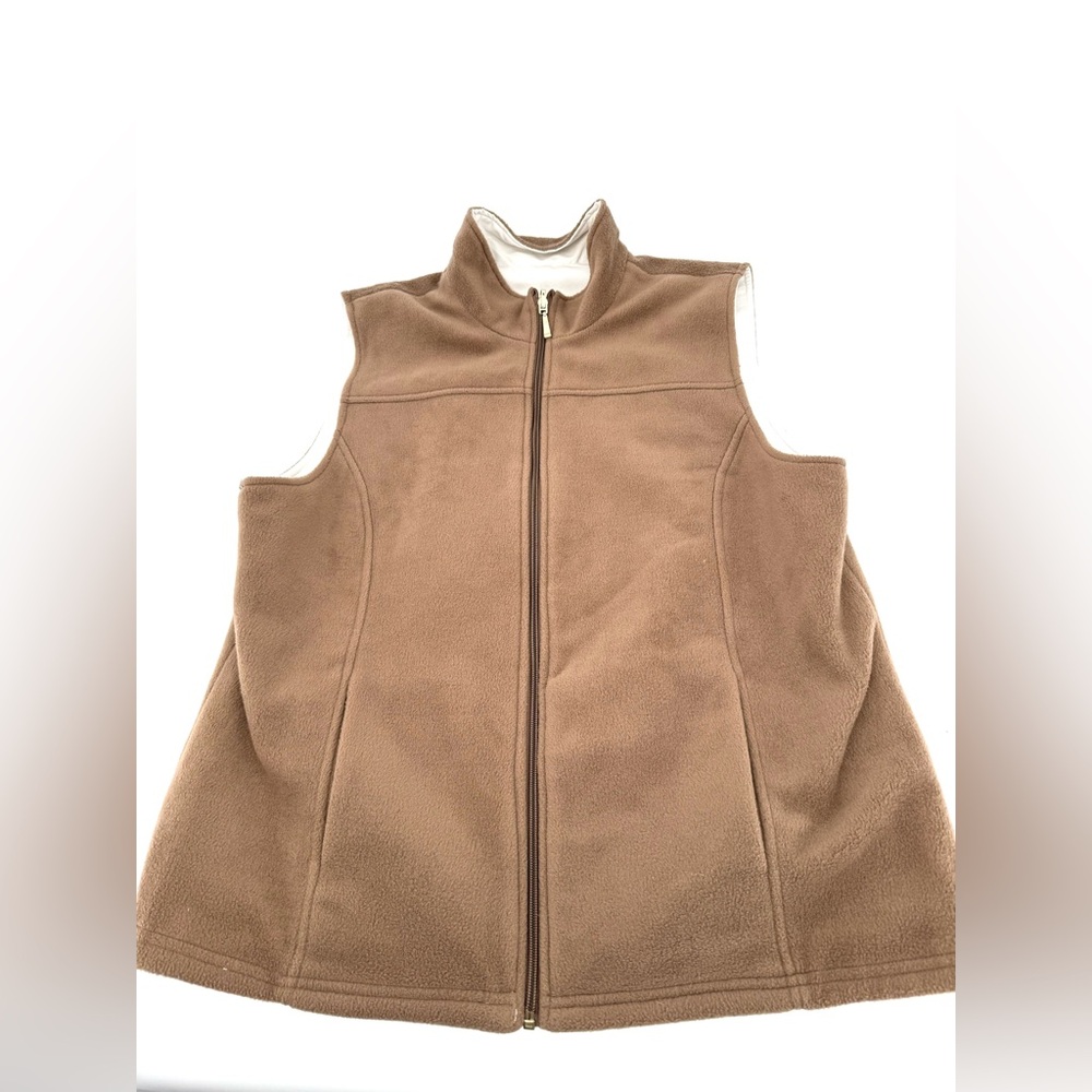 Karen Scott Reversible White and Brown Fleece Quilted Sleeveless Jacket Size L - Picture 1 of 4